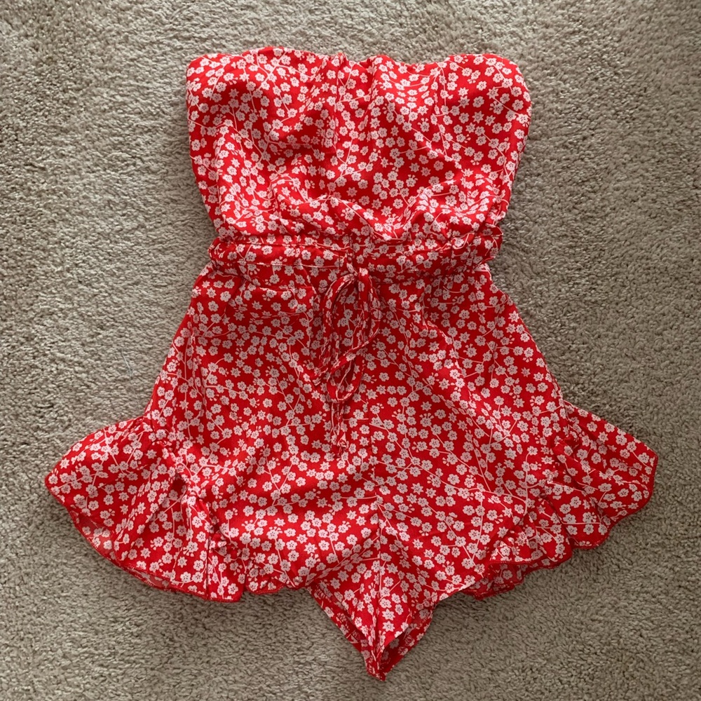 Princess Polly Red and White Floral Romper